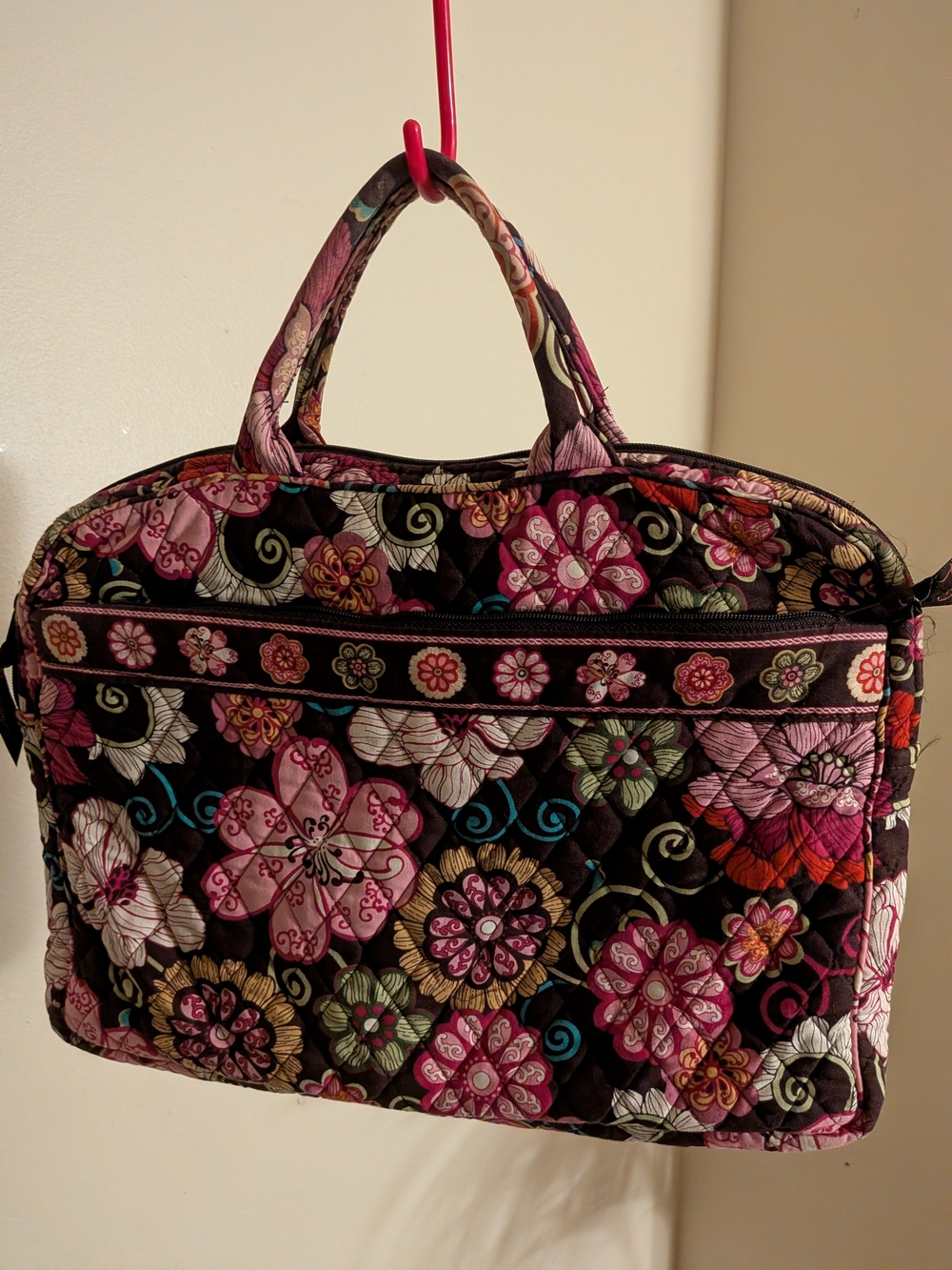 Vera Bradley Quilted Floral Travel Tote Bag - Pink on Black